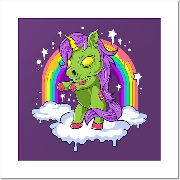 Zombie Unicorn Halloween Horror Funny Cute Wall Art by E